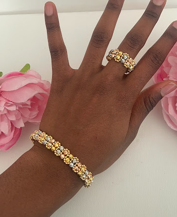 Diamond cut bangle & ring set