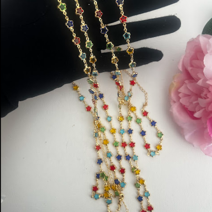Gold plated waist chain with assorted colored star charms