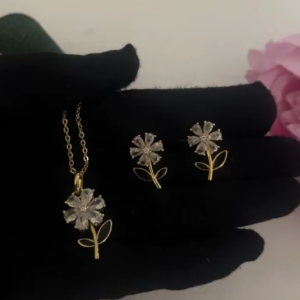 Romania gold earrings, necklace, & pendant set