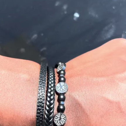 Men's leather and steel bracelet
