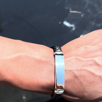 Men's leather & steel bracelet