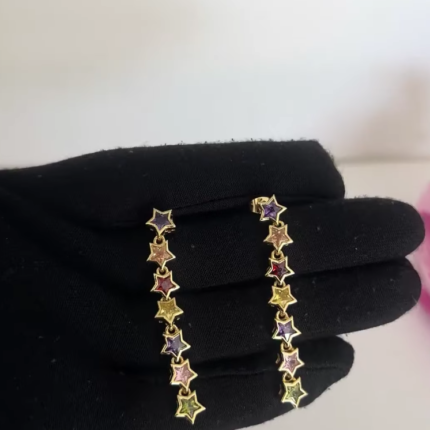 Gold plated dropping earrings with coloured stones