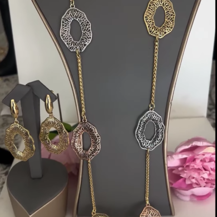 3 tones dropping earrings and dress chain set