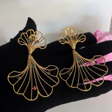 Brazilian gold dropping earrings with coloured stones